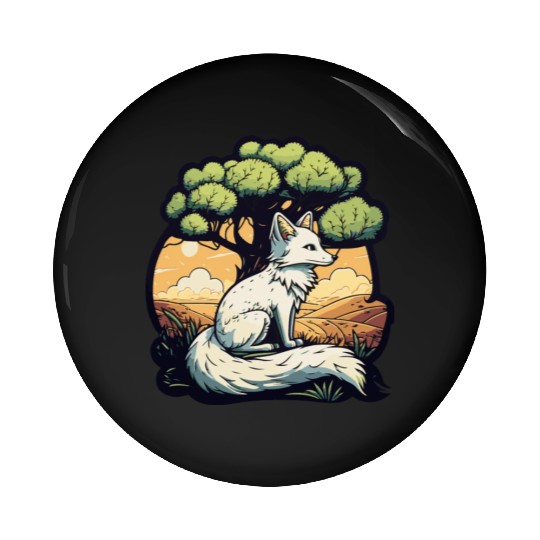 Majestic Serenity: Fox Under the Tree Pin Buttons