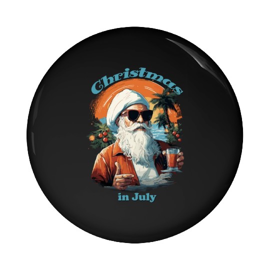 Beachside Santa | "Christmas in July" Festive Pin Buttons