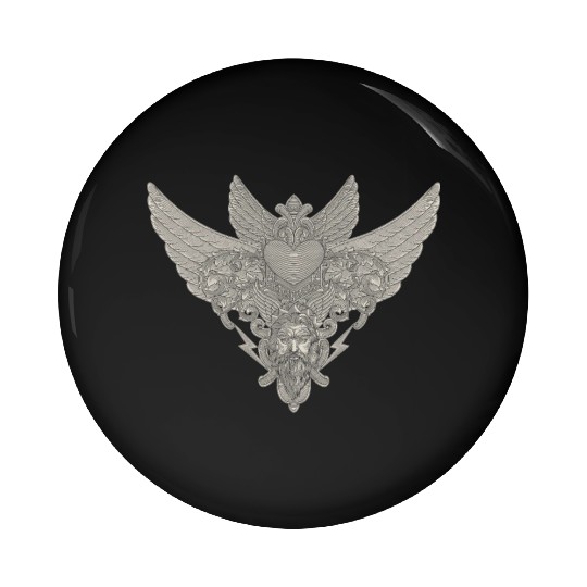 heart with wings, zeus and floral ornament Pin Buttons