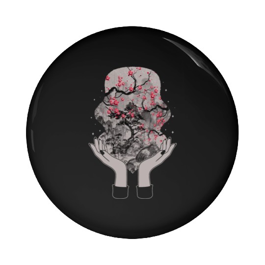 Cherry Blossom Pin Buttons, Sakura Woodblock Kawaii