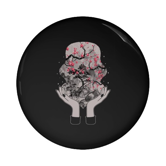 Cherry Blossom Pin Buttons, Sakura Woodblock Kawaii