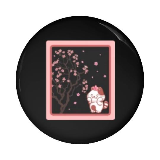 Cherry Blossom Pin Buttons, Kawaii Cat Cherry Blossom