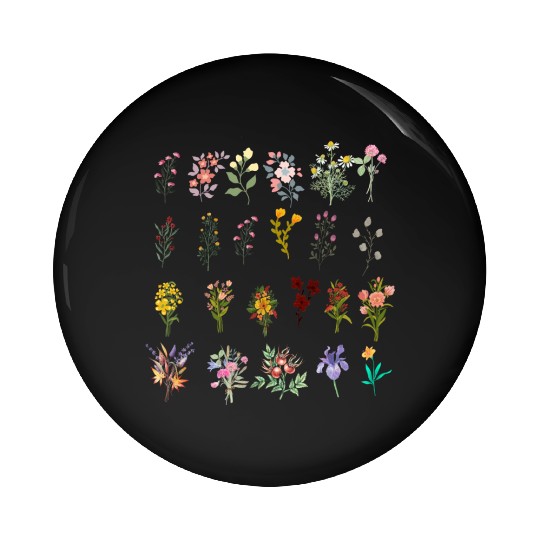 Retro Wildflowers Floral design Pin Buttons