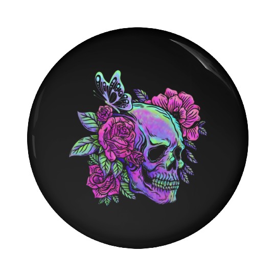 Skeleton Pin Buttons, Neon Skull Roses Gothic Skeleton