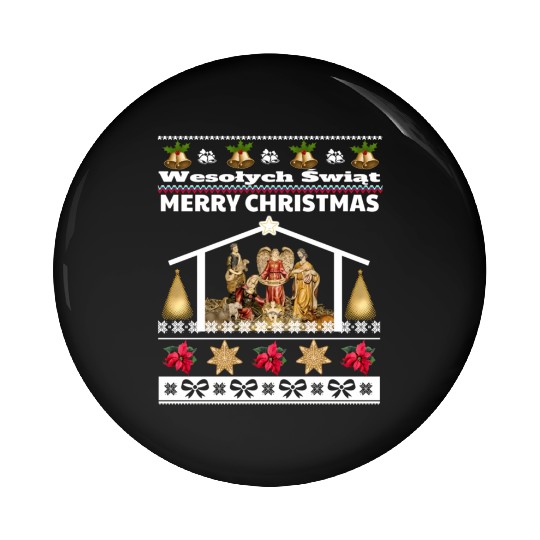 Polish Wesolych Swiat Nativity Scene Jesus Born Pin Buttons