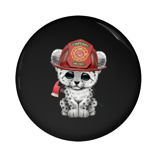 Cute Snow Leopard Cub Firefighter Pin Buttons
