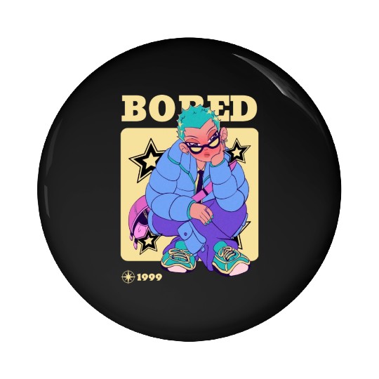 Black Cream Blue Y2K Anime Illustrated Bored Pin Buttons