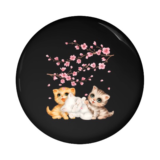 Kitten Lover Japanese Cherry Blossom Cat Art Pin Buttons