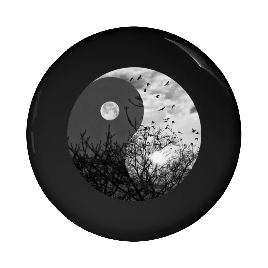 Yin and Yang of Moon and Sun in Black and White Pin Buttons
