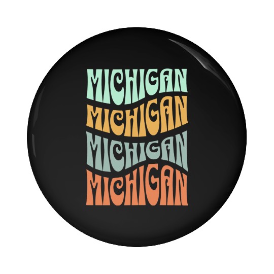 State Of Michigan Retro Aesthetic Groovy Font Pin Buttons
