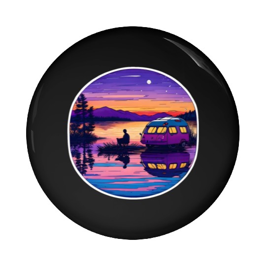 A Camper Enjoying A Peaceful Lakeside Pin Buttons