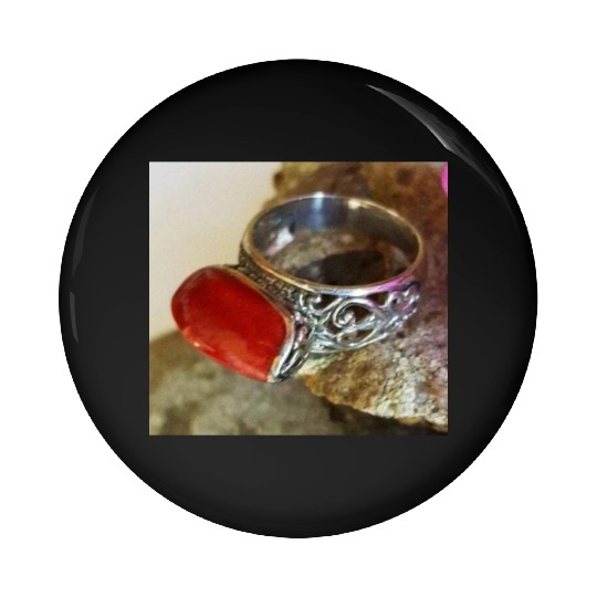 Red Coral sterling silver ring for women Pin Buttons