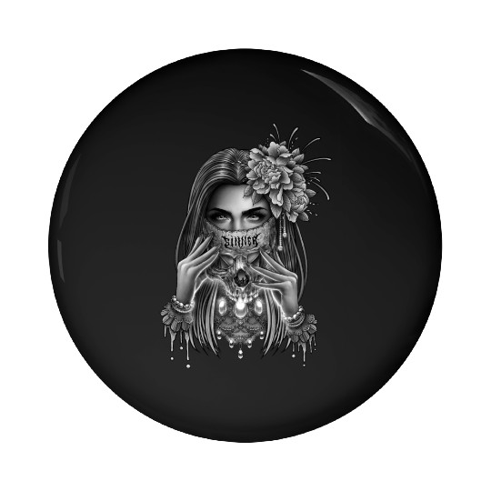 skull mask and peony flower Pin Buttons