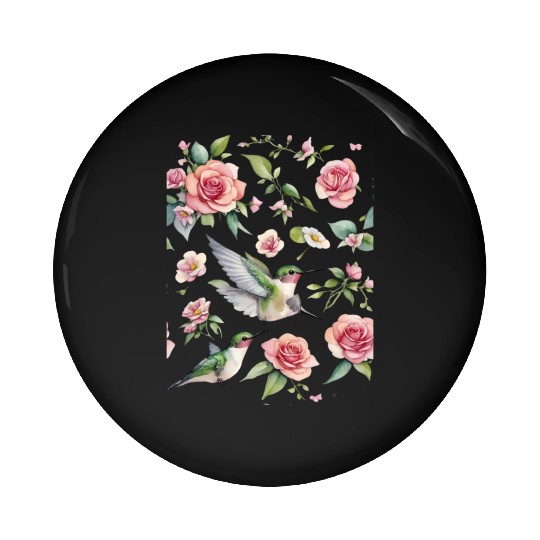 a little hummingbird and beautiful wildflowers Pin Buttons