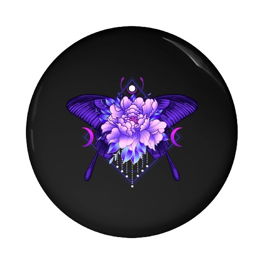 Peony Butterfly geometric tattoo Pin Buttons