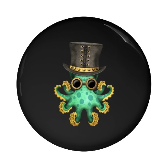 Steampunk Green Octopus Pin Buttons