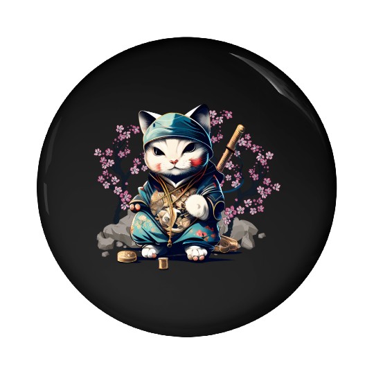 Samurai Cat Anime Kawaii Japanese Style Pin Buttons