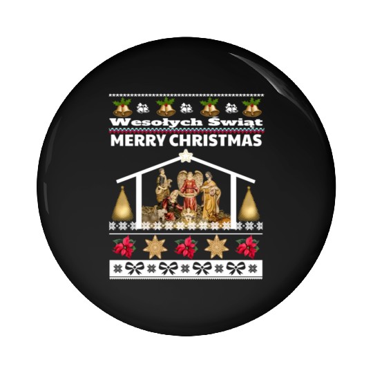 Polish Wesolych Swiat Nativity Scene Jesus Born Pin Buttons