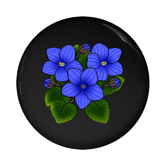 Blue African Violets In Black Pin Buttons