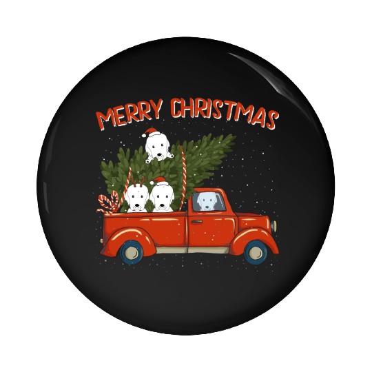 Great Pyrenees Xmas Vintage Red Pickup Pin Buttons