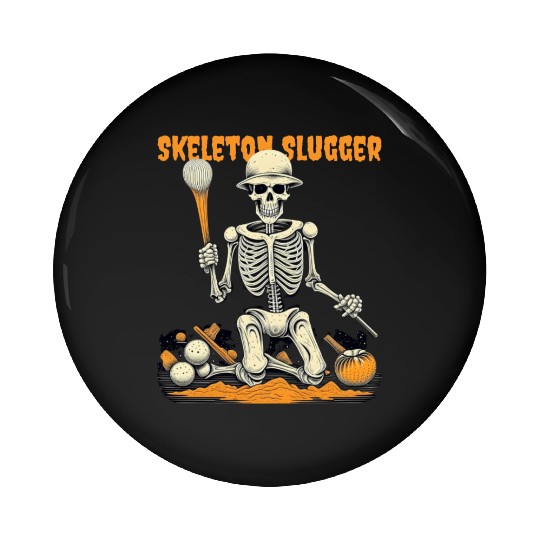 Skeleton Slugger Halloween Pin Buttons