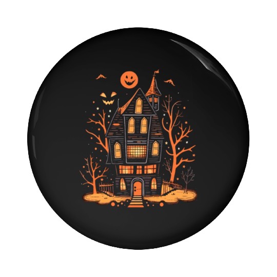 Haunted House Halloween Pin Buttons, Spooky Mansion