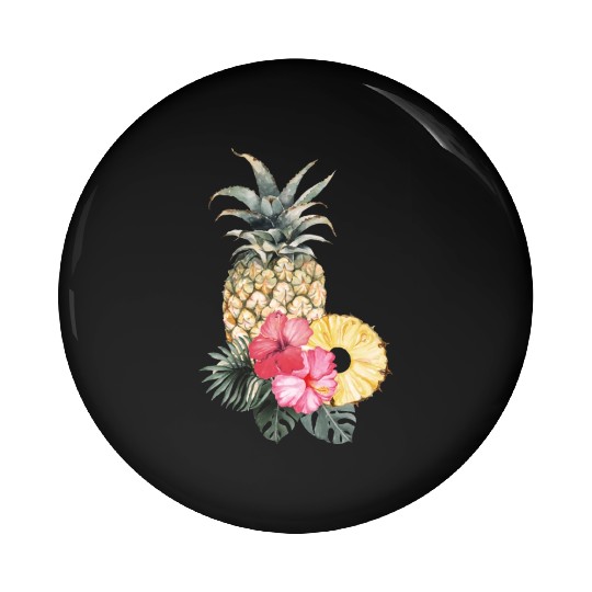 Pineapple With Pink Hibiscus And Tropical Leaves Pin Buttons