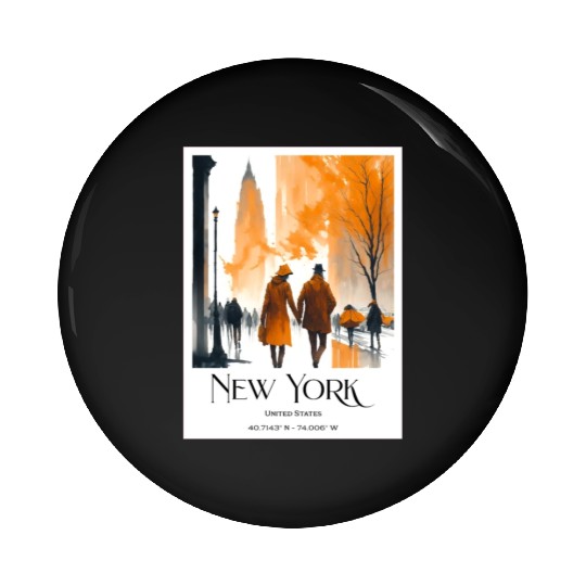 Watercolor painting loving couple in New York City Pin Buttons