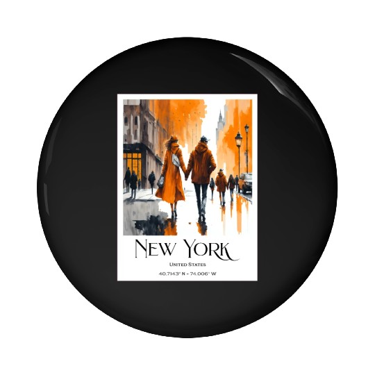 Watercolor painting loving couple in New York City Pin Buttons