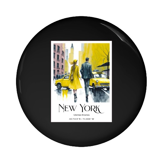 Watercolor painting loving couple in New York City Pin Buttons