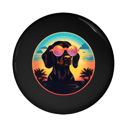 Sunset Serenity: Vintage Dachshund Silhouette Amid Pin Buttons