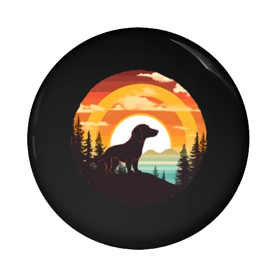 Sunset Serenity: Vintage Dachshund Silhouette Pin Buttons