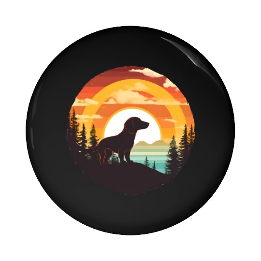Sunset Serenity: Vintage Dachshund Silhouette Pin Buttons