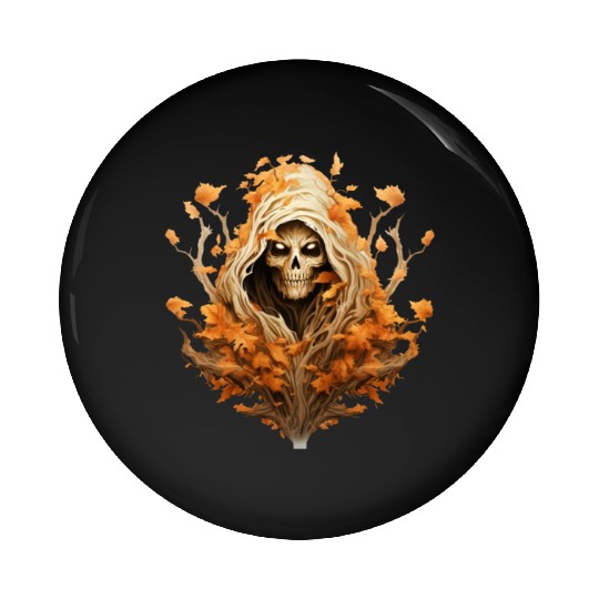 Halloween Autumn with Skull Tree and Grim Reaper Pin Buttons