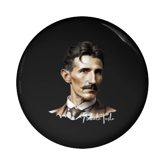 Artistic Illustration of Nikola Tesla Pin Buttons