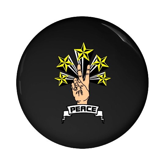Peace sign hand with V 5 yellow stars Pin Buttons