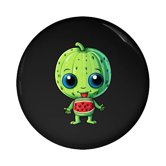 Green Alien & Watermelon: A Galactic Fusion Pin Buttons