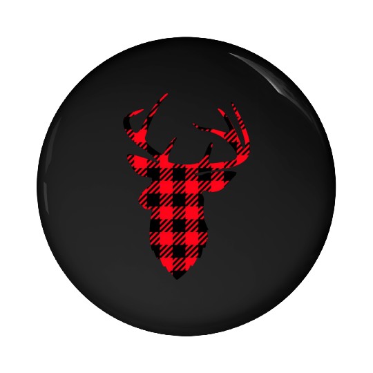 Deer Head Buffalo Plaid Pin Buttons