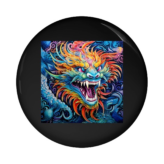 dragon pattern circle pentel color 7 Pin Buttons