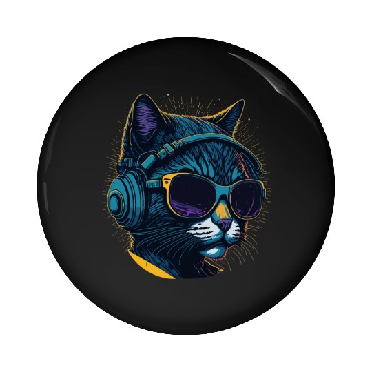 Cool Sunglasses Headphone Galaxy Cat Pin Buttons