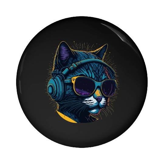 Cool Sunglasses Headphone Galaxy Cat Pin Buttons