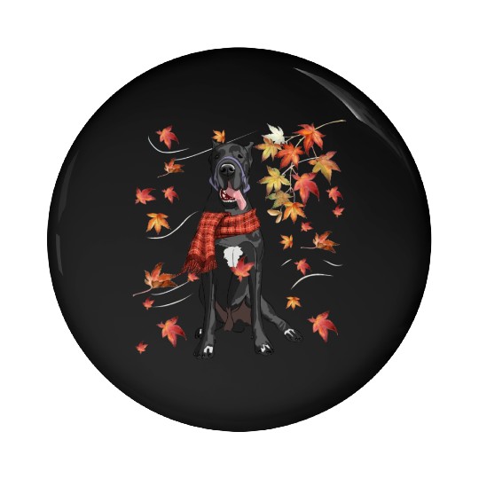 Maple Dog Leaf Fall Hello Autumn Funny Great Dane Pin Buttons