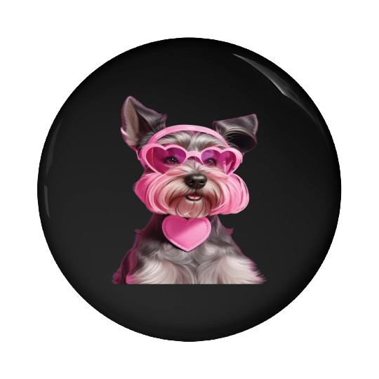 Miniature Schnauzer Wearing Pink Heart Collar Pin Buttons
