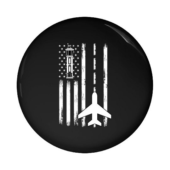 Air Traffic Controller Patriotic Airplane Aviation Pin Buttons