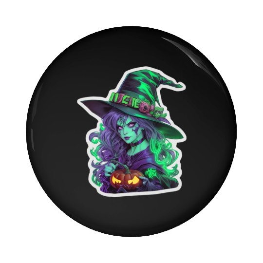 Wicked Witch Halloween Sticker, neon color Pin Buttons