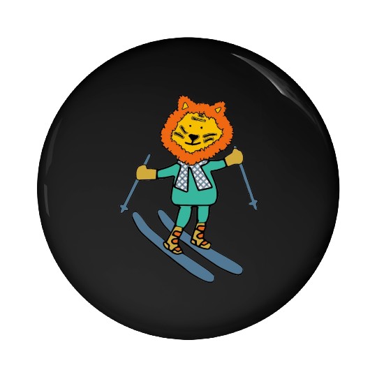 Liger skiing with fancy scarf Pin Buttons