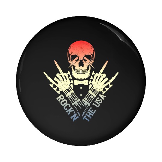 Rock n The Usa Rock Roll Skeleton Guitar Pin Buttons