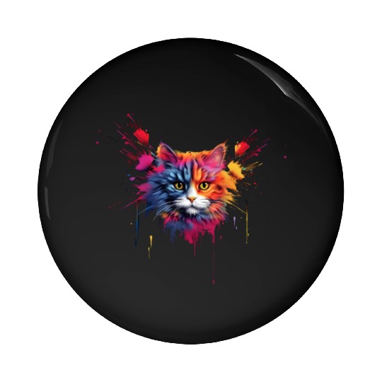 Color Explosion Persian Cat Pin Buttons