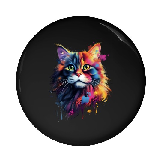 Color Explosion Persian Cat Art Pin Buttons