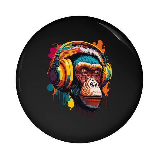 Chimpanzee Wearing Headphone Pin Buttons